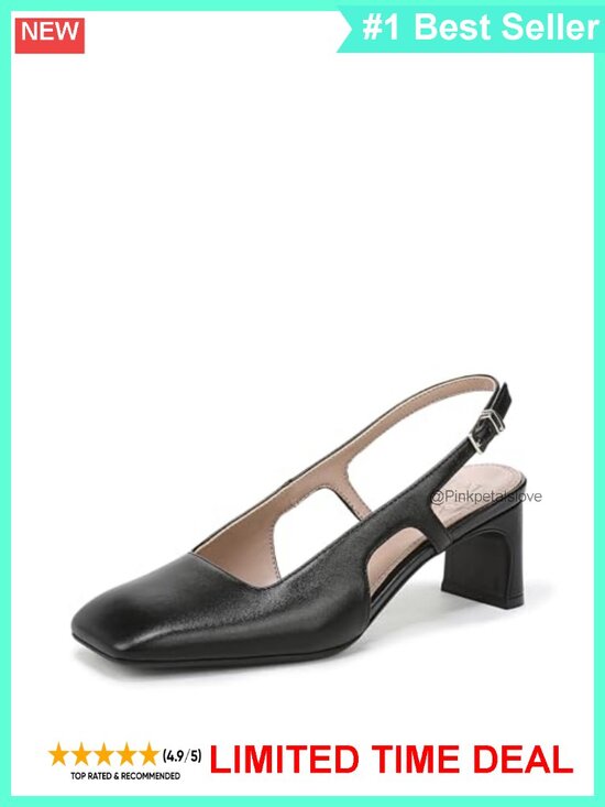 Shoes - Slingback Pump Adjustable Buckle Blade Heel Square Toe Dress Shoe